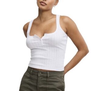 Good American Pointelle Henley Tank Top Size CS